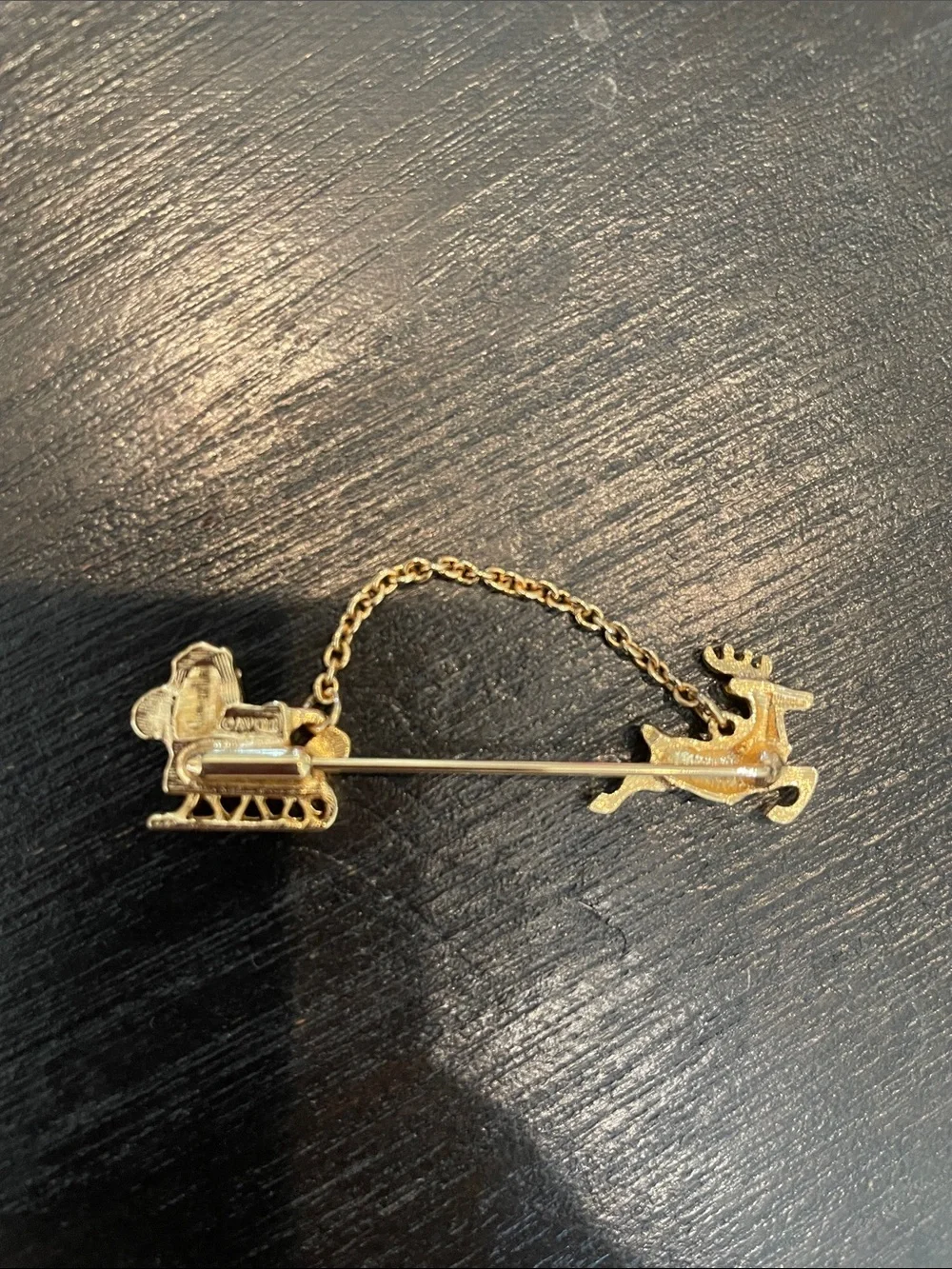 Gold-tone Reindeer and Sleigh Chain Brooch